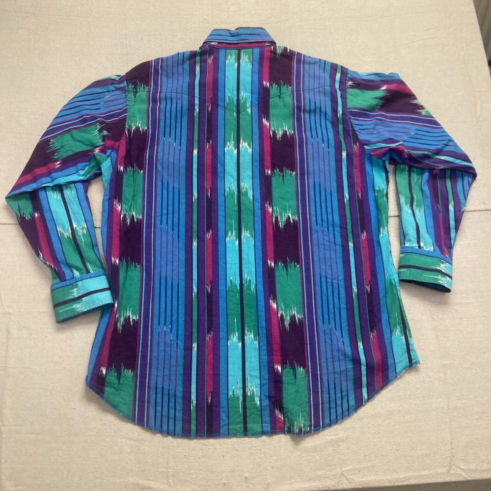 Vintage Wrangler Shirt Mens XL Aztec Navajo Brushpopper Western Cowboy 90s - Picture 2 of 6